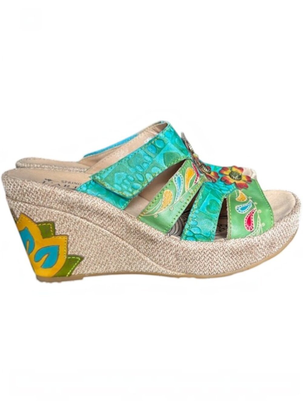 Spring Step L'Artiste Floral Embrace Slides - Turquoise/Multi - 40